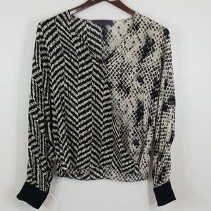 Emanuel Ungaro 100% Silk V-Neck Black/White Blouse